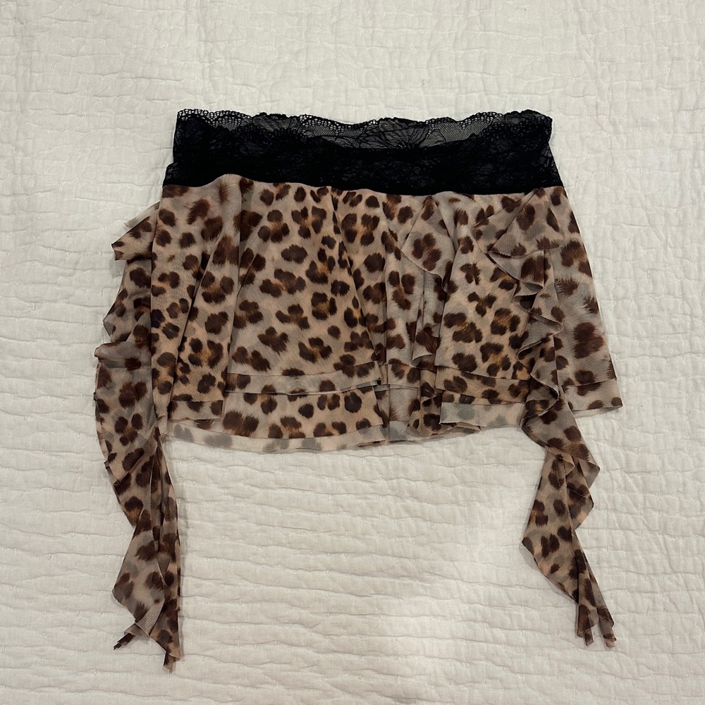 I.AM.GIA Leopard Print Mini Skirt with Black Lace
